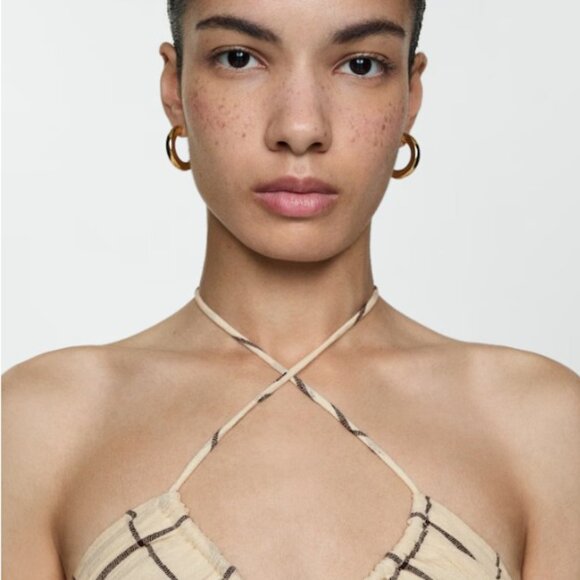 Mango Beige Checkered Midi Dress - Picture 2 of 6